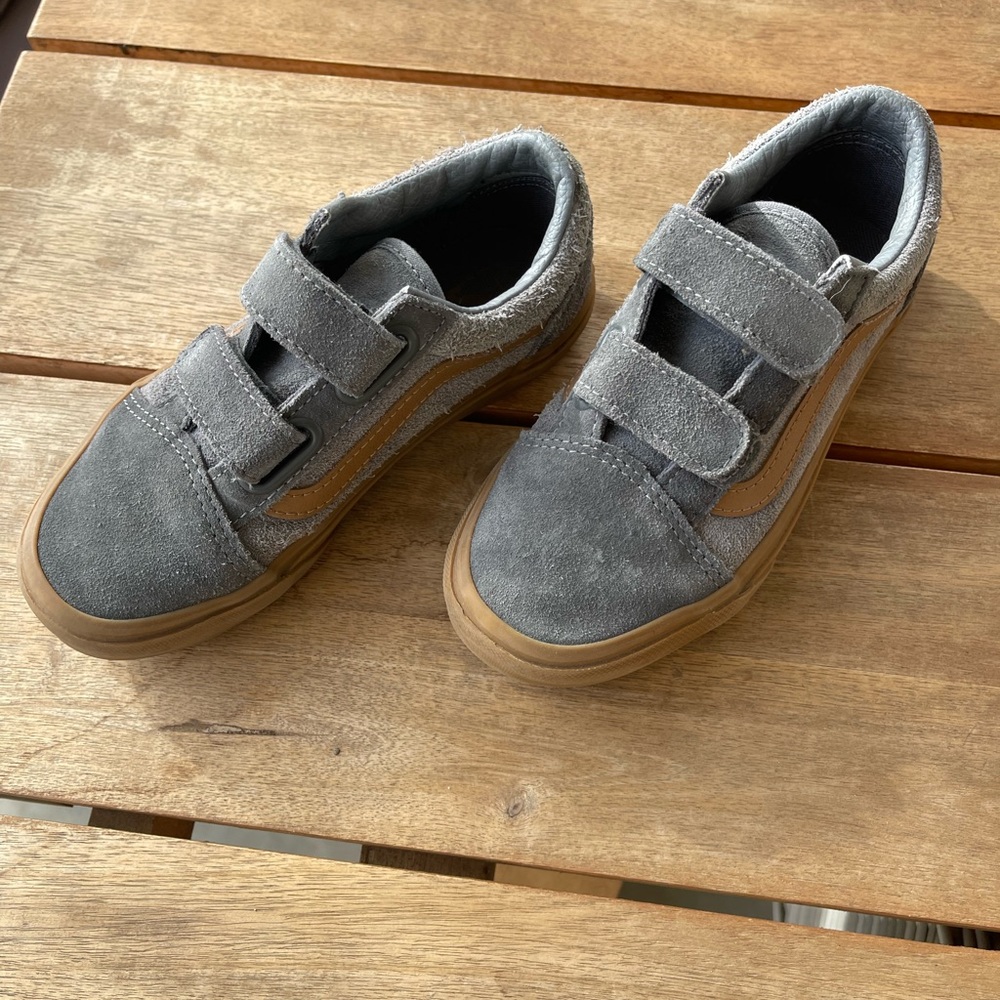 Kids Grey and Tan Velcro vans